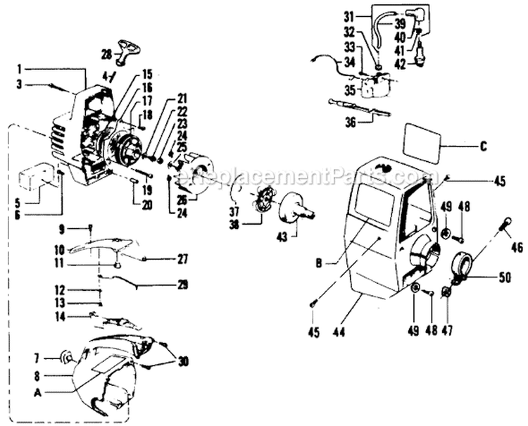 Page D Diagram and Parts List for XR-50A  Weed Eater Trimmer